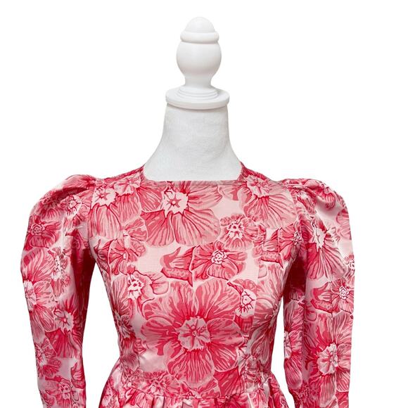 Batsheva Prairie Floral Satin Mini Dress 2 Red NWT - Picture 6 of 12